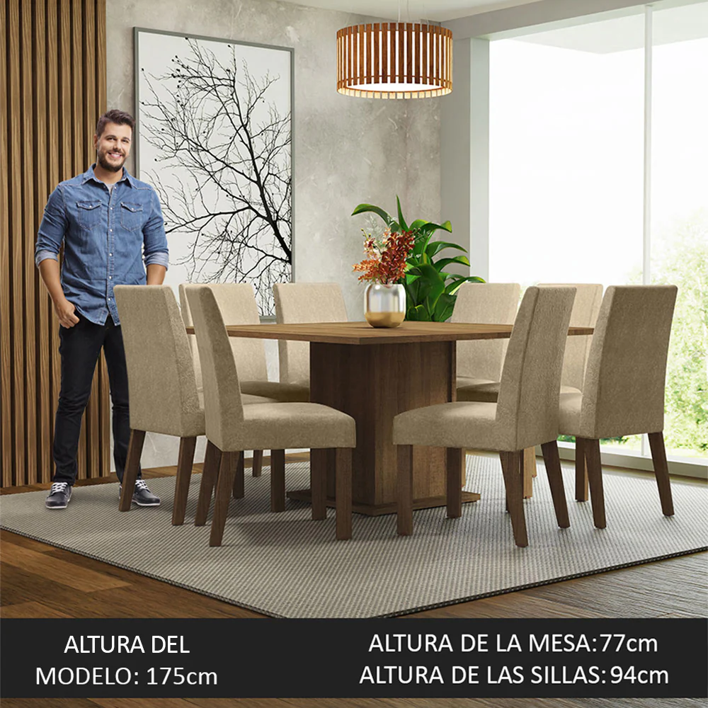 Juego de Comedor Mesada de Madera 8 Sillas Doris Marrón/Imperial - Image 5