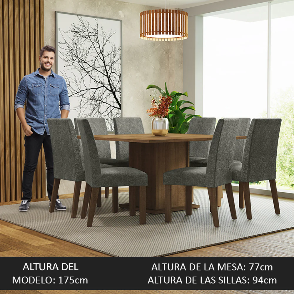 Juego de Comedor Mesada de Madera 8 Sillas Doris Marrón/Silver - Image 4