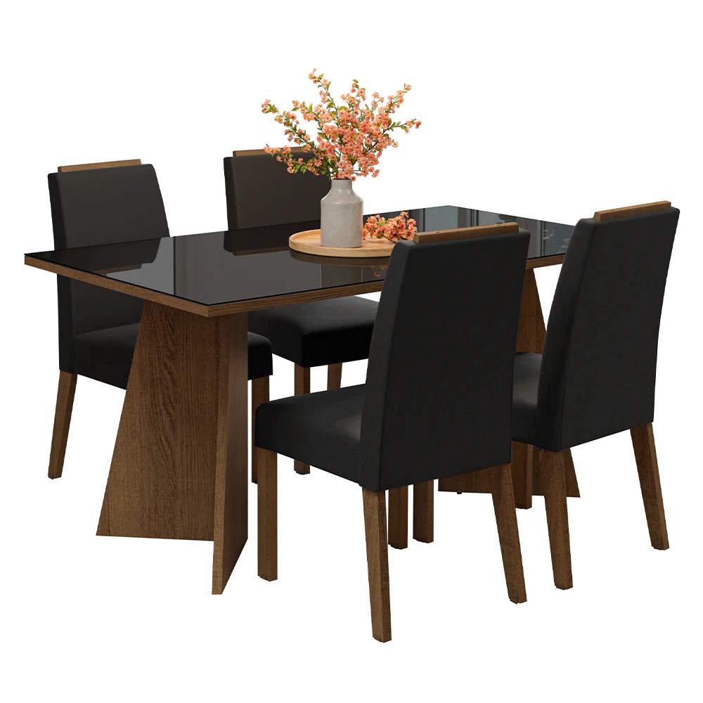 Juego de Comedor Mesada de Vidrio 4 Sillas Braga Marrón/Negro/Oxford - Image 3