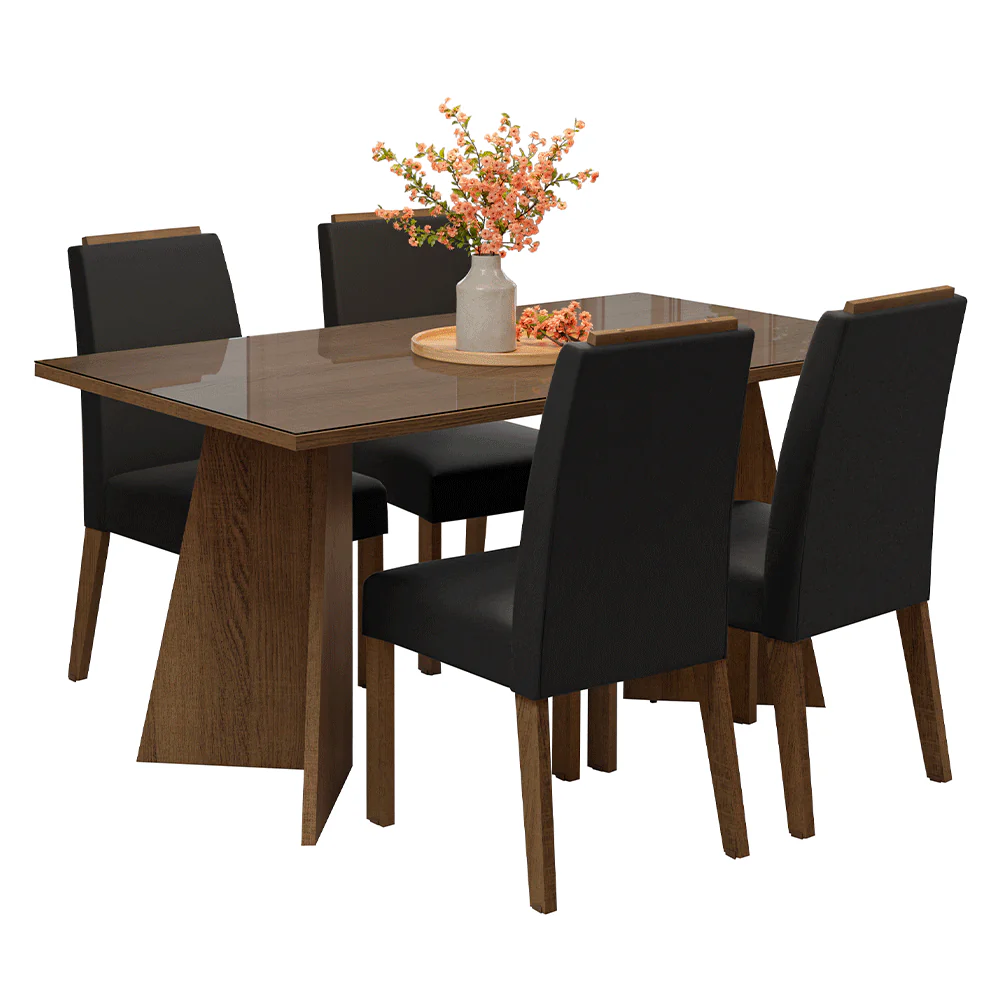 Juego de Comedor Mesada de Vidrio 4 Sillas Braga Marrón/Oxford - Image 3