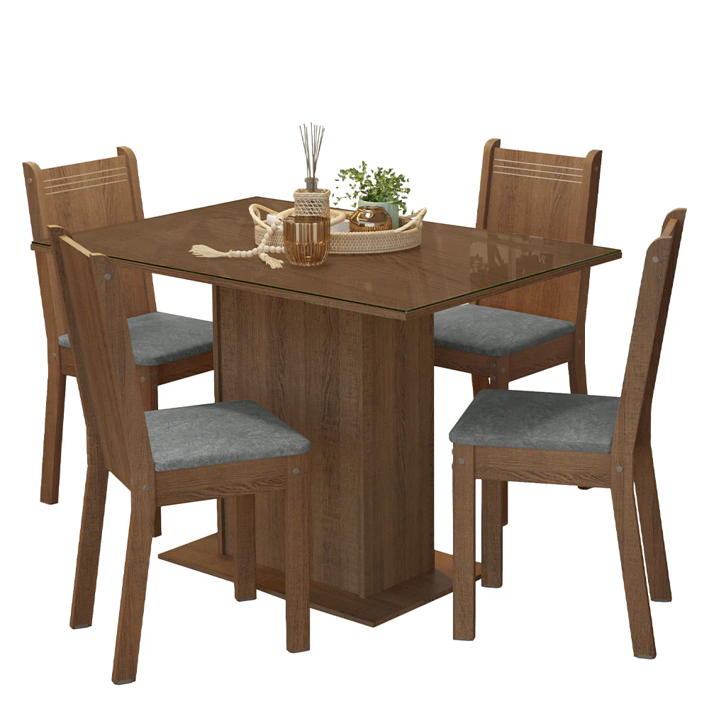 Juego de Comedor Mesada de Vidrio 4 Sillas Camélia Marrón/Silver - Image 3