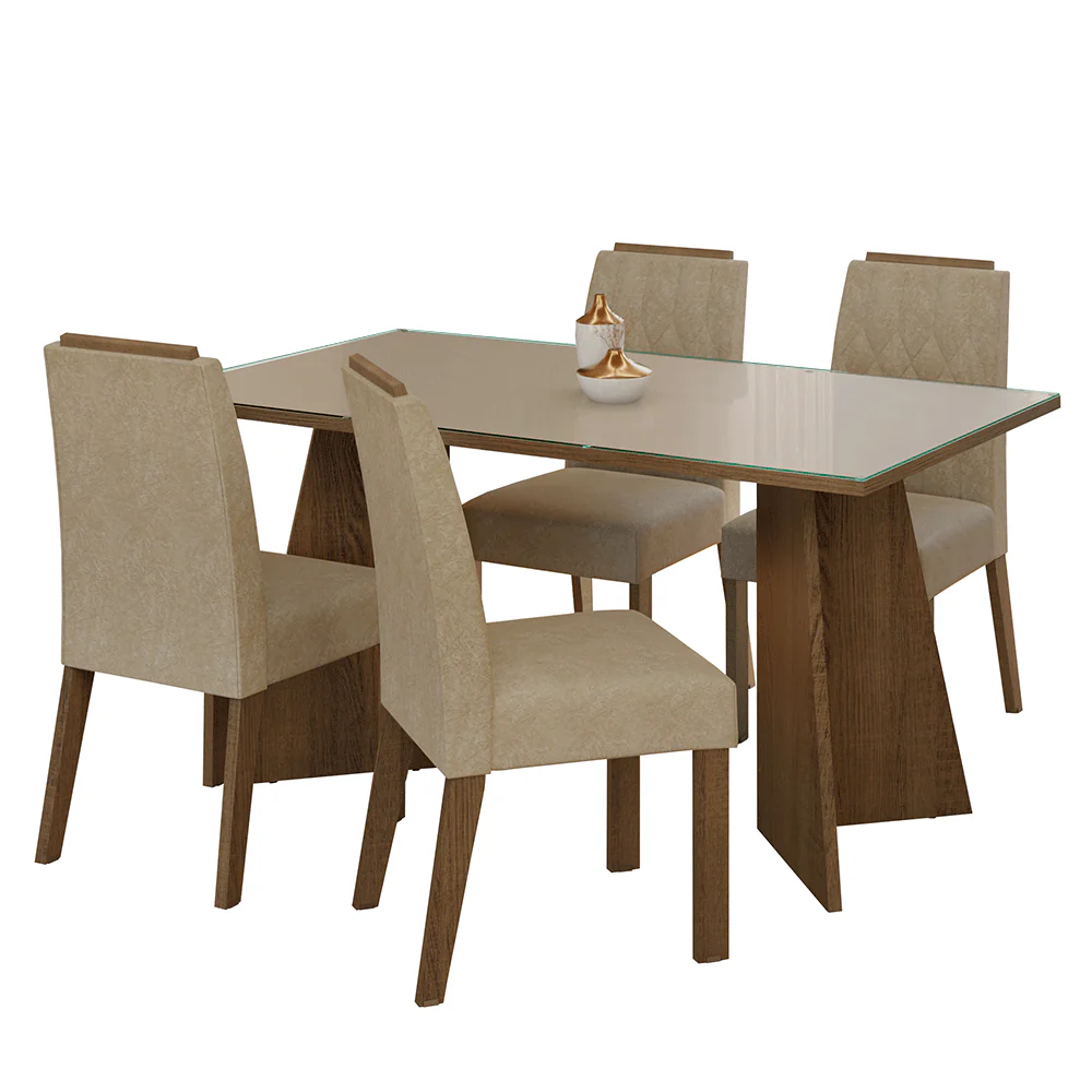 Juego de Comedor Mesada de Vidrio 4 Sillas Porto Marrón/Crema/Imperial - Image 3