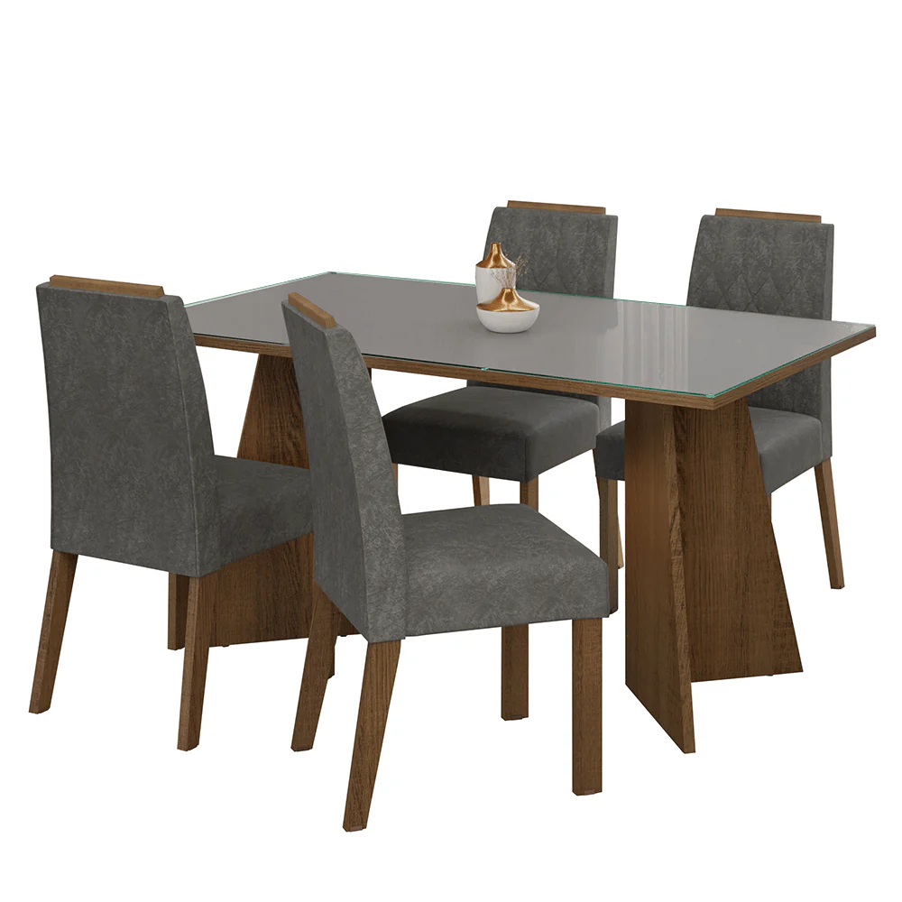 Juego de Comedor Mesada de Vidrio 4 Sillas Porto Marrón/Gris/Silver - Image 3