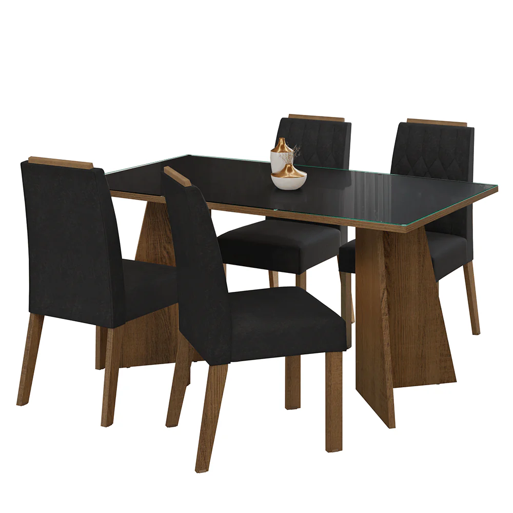 Juego de Comedor Mesada de Vidrio 4 Sillas Porto Marrón/Negro/Oxford - Image 5