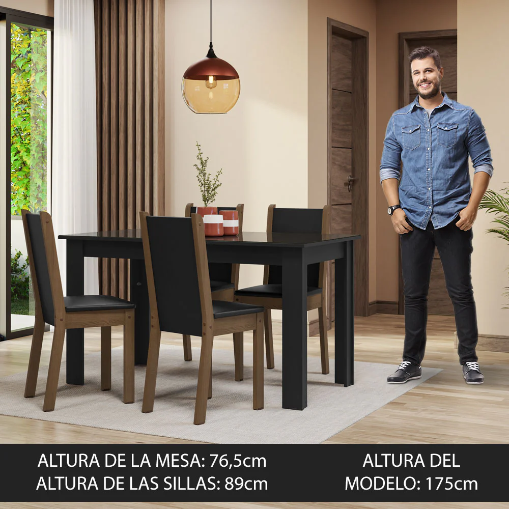 Juego de Comedor Mesada de Vidrio 4 Sillas Suzy Negro/Marrón - Image 4