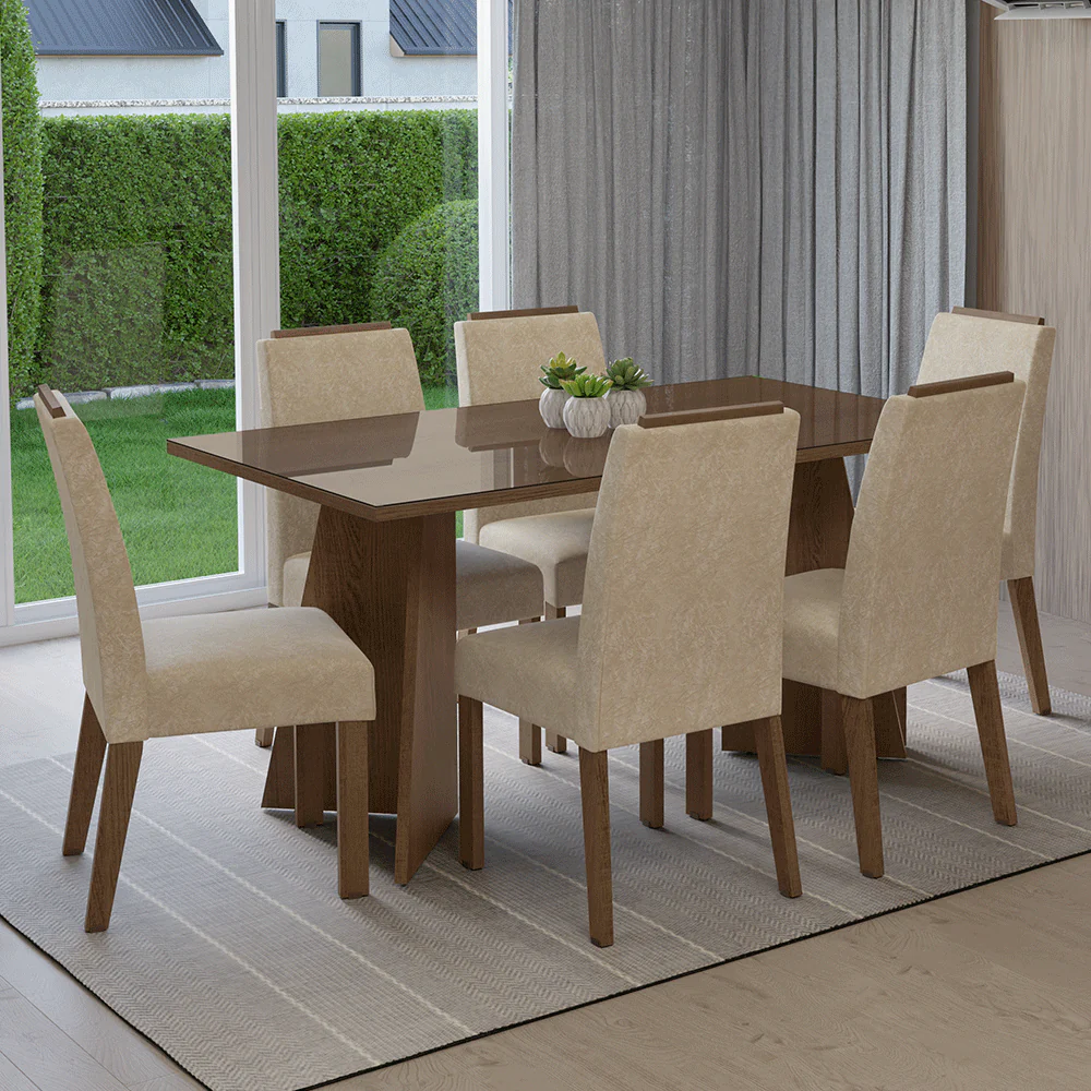 Juego de Comedor Mesada de Vidrio 6 Sillas Madrid Marrón/Imperial