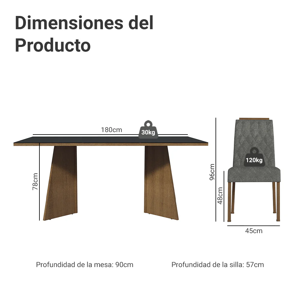 Juego de Comedor Mesada de Vidrio 6 Sillas Siena Marrón/Negro/Silver - Image 2