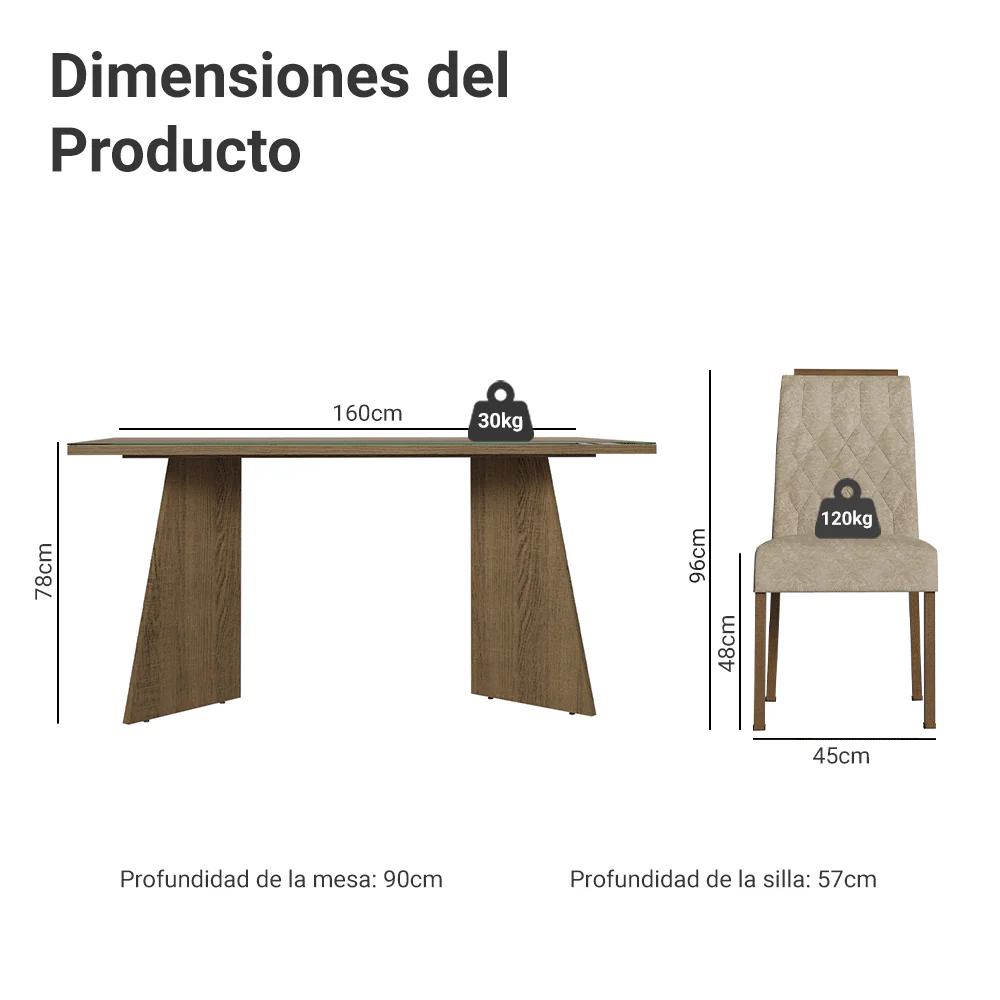 Juego de Comedor Mesada de Vidrio 6 Sillas Sintra Marrón/Imperial - Image 2
