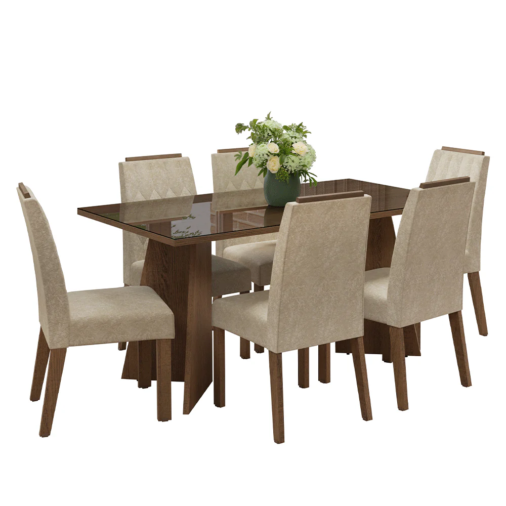 Juego de Comedor Mesada de Vidrio 6 Sillas Sintra Marrón/Imperial - Image 3