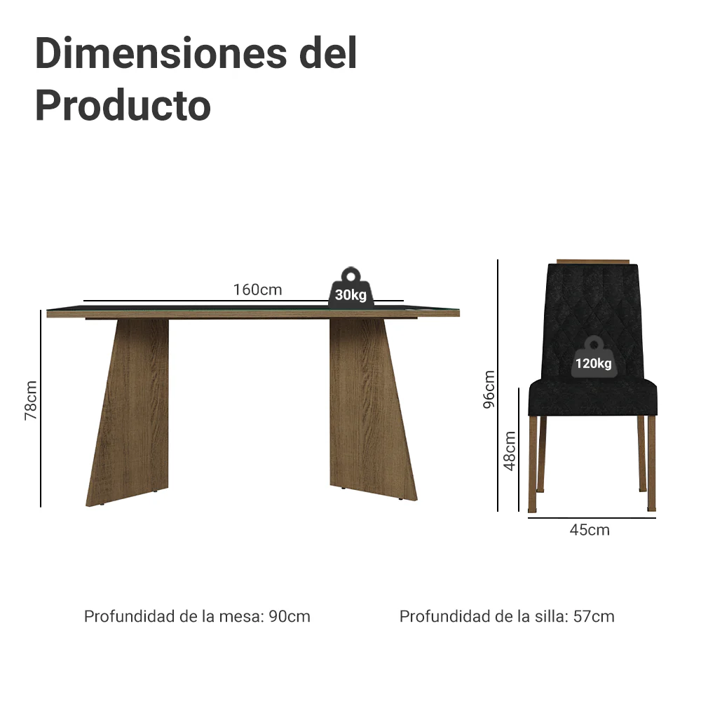 Juego de Comedor Mesada de Vidrio 6 Sillas Sintra Marrón/Negro/Oxford - Image 2