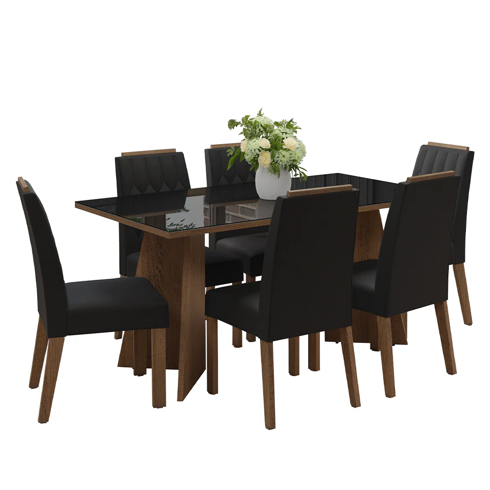 Juego de Comedor Mesada de Vidrio 6 Sillas Sintra Marrón/Negro/Oxford - Image 3