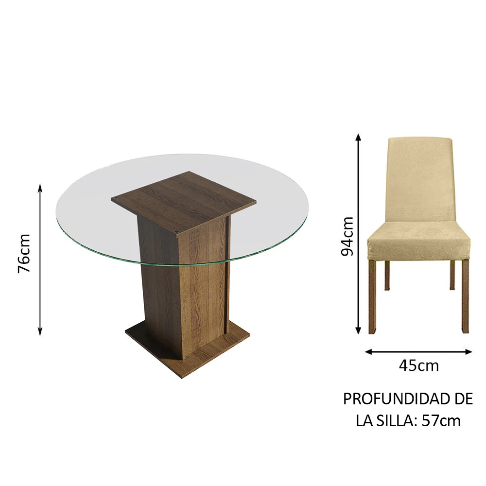 Juego de Comedor Mesada de Vidrio Redonda 4 Sillas Mile Marrón/Imperial - Image 2
