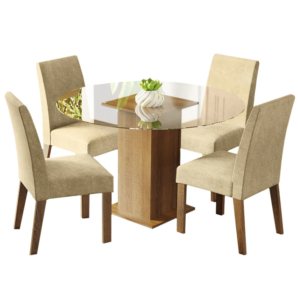 Juego de Comedor Mesada de Vidrio Redonda 4 Sillas Mile Marrón/Imperial - Image 3