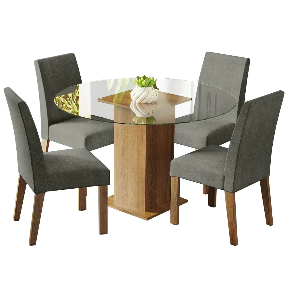Juego de Comedor Mesada de Vidrio Redonda 4 Sillas Mile Marrón/Silver - Image 4