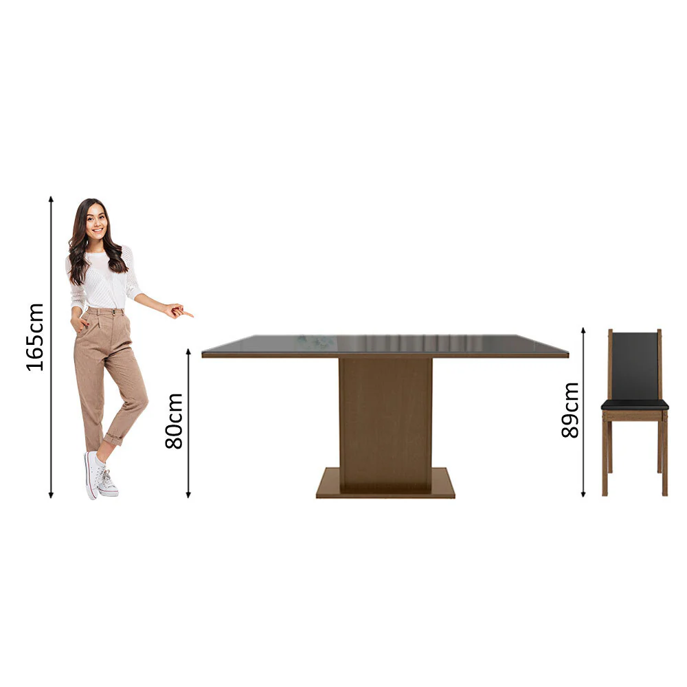 Juego de Comedor Moscou Plus Madesa Mesa Tapa de Vidrio con 6 Sillas Marrón/Negro - Image 5