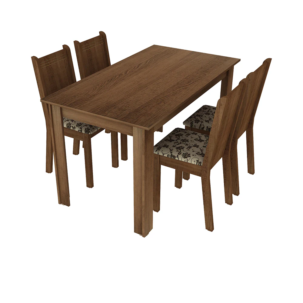 Juego de Comedor Rosie Madesa Mesa Tapa de Madera con 4 Sillas Marrón/Floral Beige Marrón - Image 3