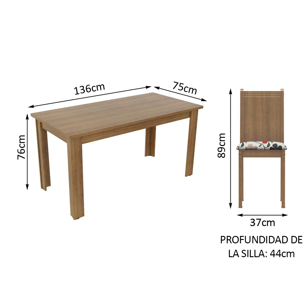 Juego de Comedor Rosie Madesa Mesa Tapa de Madera con 4 Sillas Marrón/Floral Hibiscos - Image 2