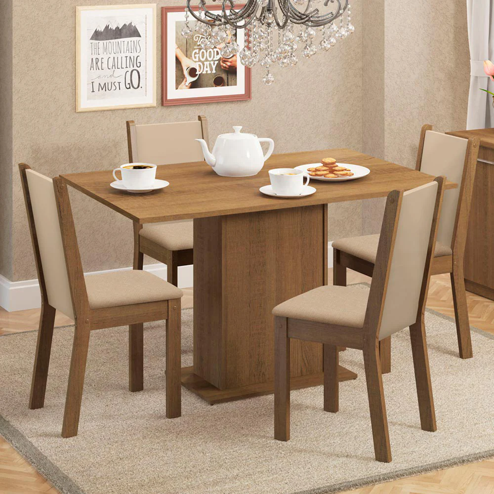 Juego de Comedor Talita Con 4 Sillas Marrón/Crema
