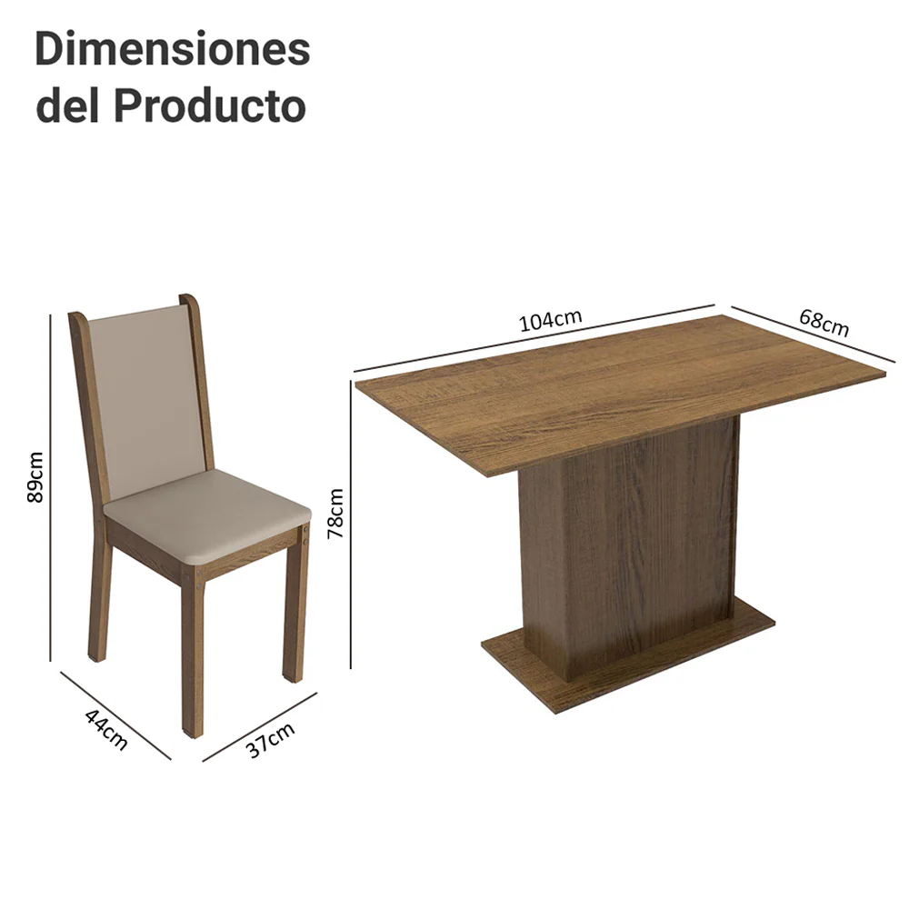 Juego de Comedor Talita Con 4 Sillas Marrón/Crema - Image 2