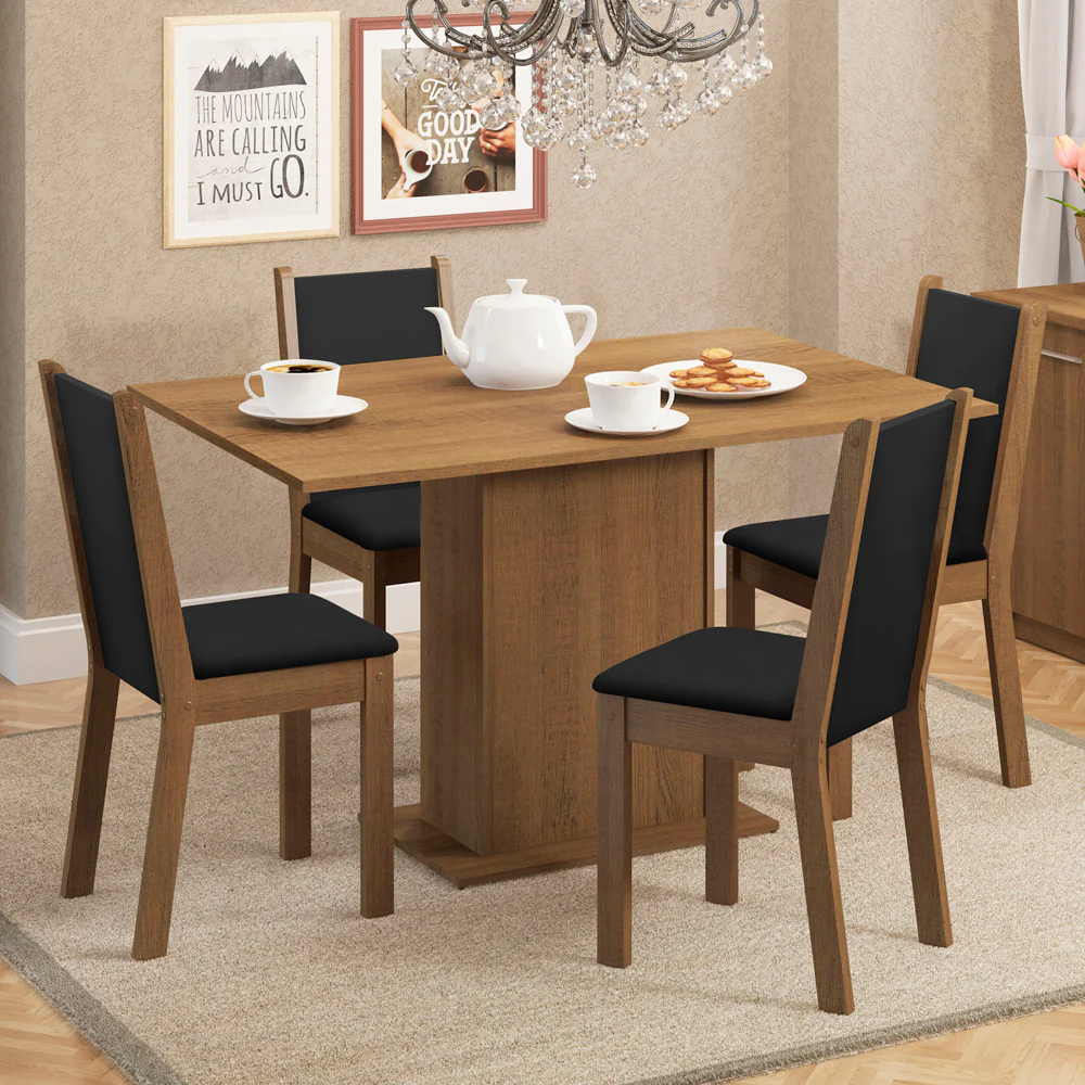 Juego de Comedor Talita Mesa Tapa de Madera 4 Sillas Marrón/Negro