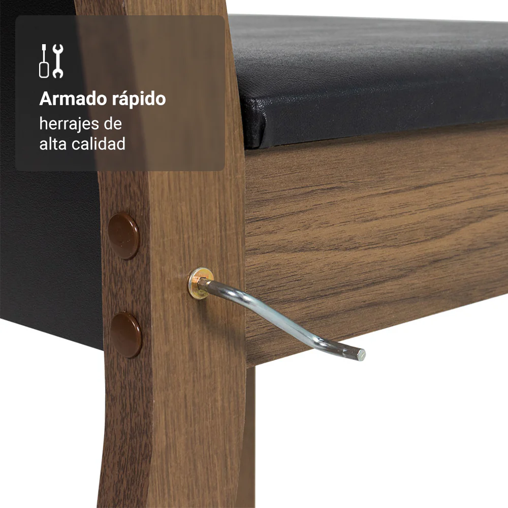 Juego de Comedor Talita Mesa Tapa de Madera 4 Sillas Marrón/Negro - Image 6