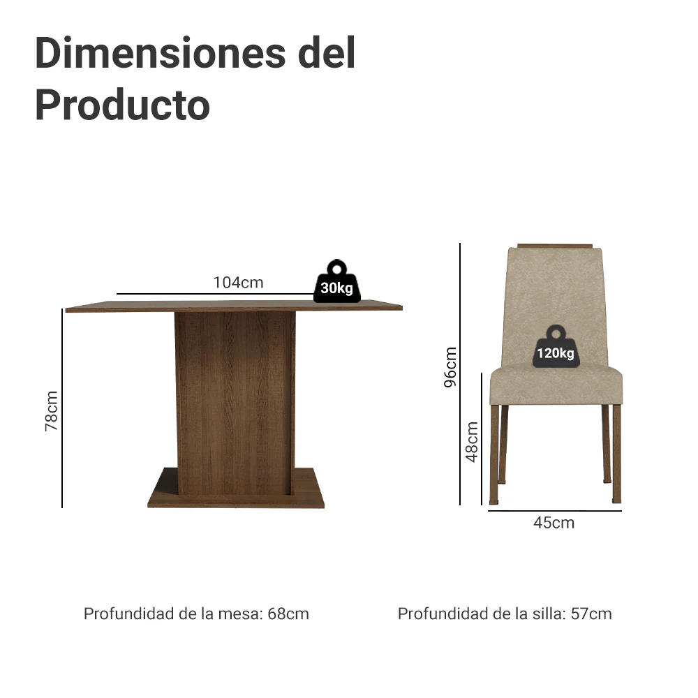Juego de Comedor Tapa de Madera 4 Sillas Marrón/Imperial Acácia Madesa - Image 2
