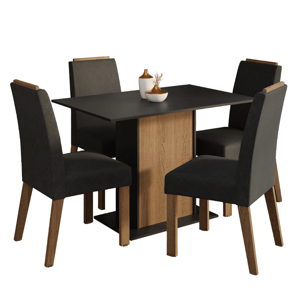 Juego de Comedor Tapa de Madera 4 Sillas Marrón/Negro/Oxford Acácia Madesa - Image 3