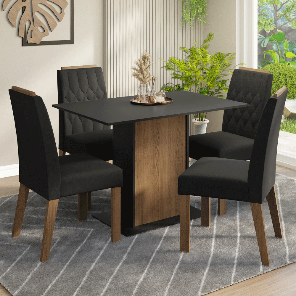 Juego de Comedor Tapa de Madera 4 Sillas Marrón/Negro/Oxford Romã Madesa