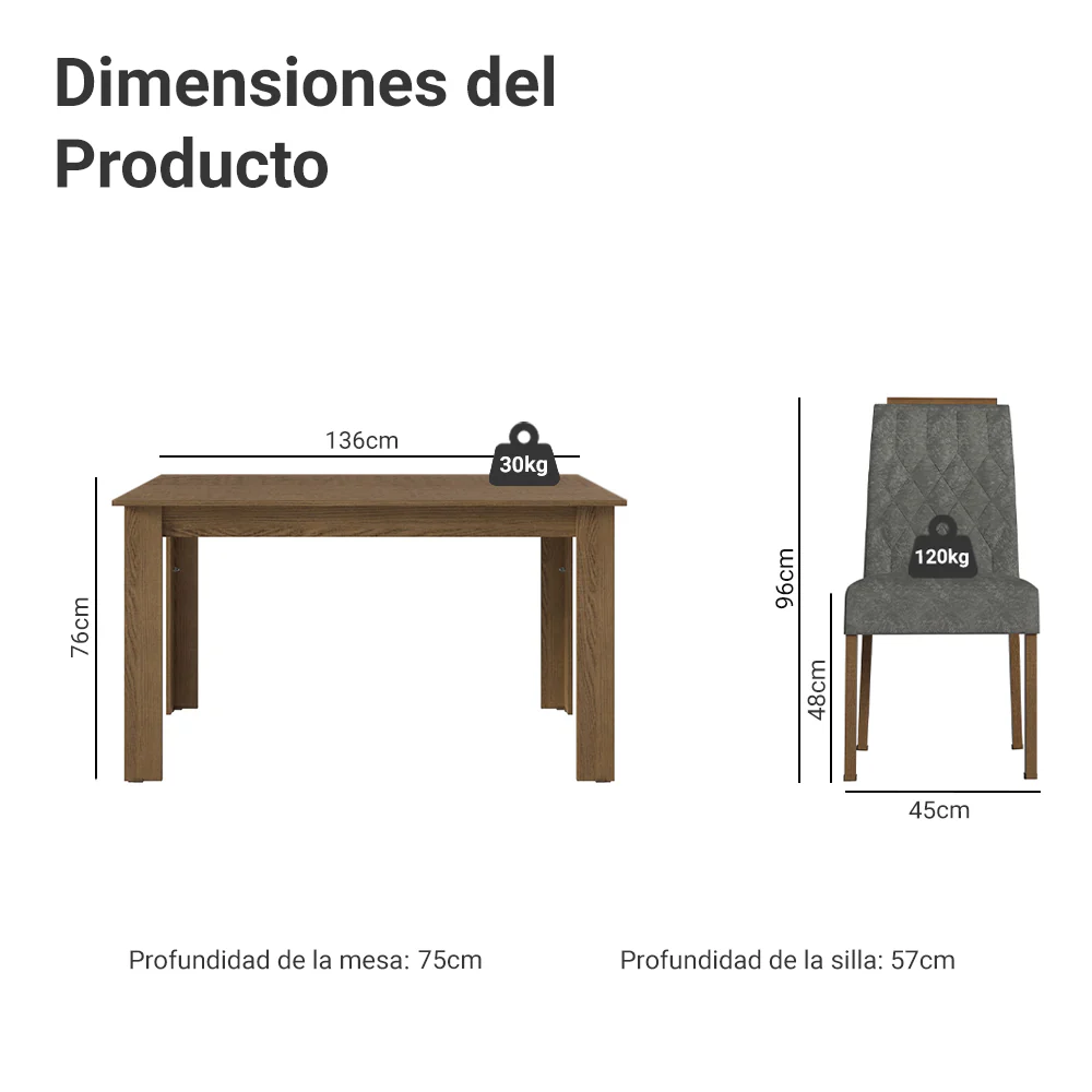 Juego de Comedor Tapa de Madera 4 Sillas Marrón/Silver Hera Madesa - Image 2