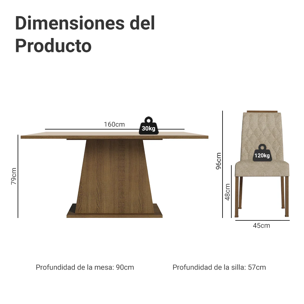 Juego de Comedor Tapa de Madera 6 Sillas Marrón/Crema/Imperial Cedro Madesa - Image 2