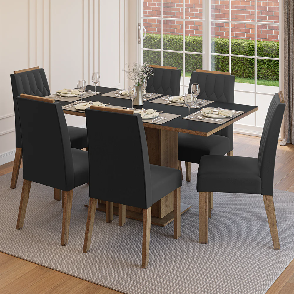 Juego de Comedor Tapa de Madera 6 Sillas Marrón/Negro/Oxford Bosque Madesa
