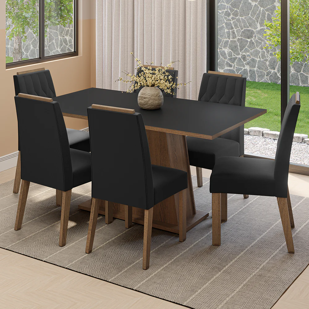 Juego de Comedor Tapa de Madera 6 Sillas Marrón/Negro/Oxford Cedro Madesa