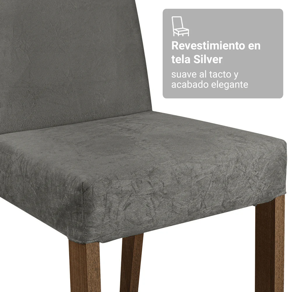 Juego de Comedor Tapa de Vidrio 4 Sillas Marrón/Silver Jasmin Madesa - Image 9