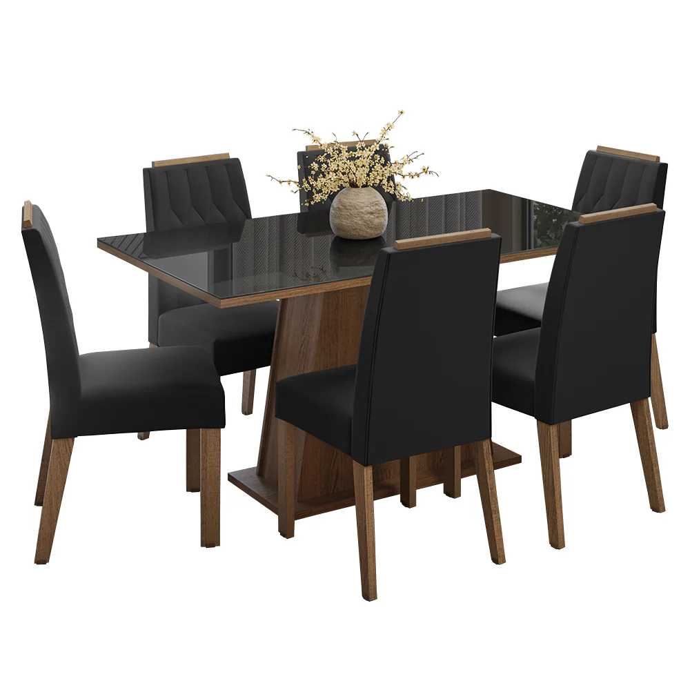 Juego de Comedor Tapa de Vidrio 6 Sillas Marrón/Negro/Oxford Peônia Madesa - Image 3