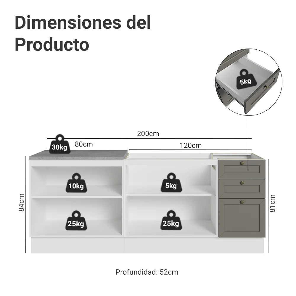 Kit 2 Bajo Mesadas con 3 Cajones 4 Puertas (Sin Mesada) Vik Blanco/Gris 01 - Image 2