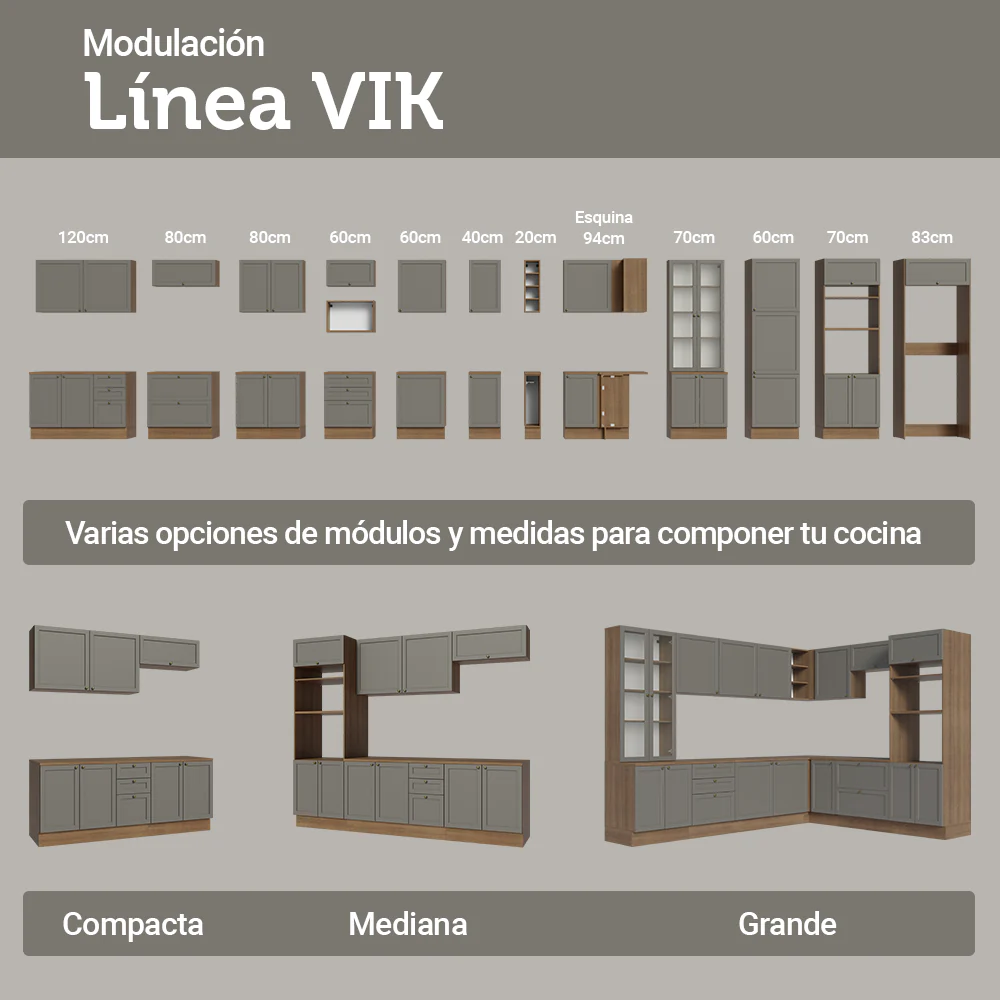 Kit 2 Bajo Mesadas con 3 Cajones 4 Puertas (Sin Mesada) Vik Marrón/Gris 01 - Image 10