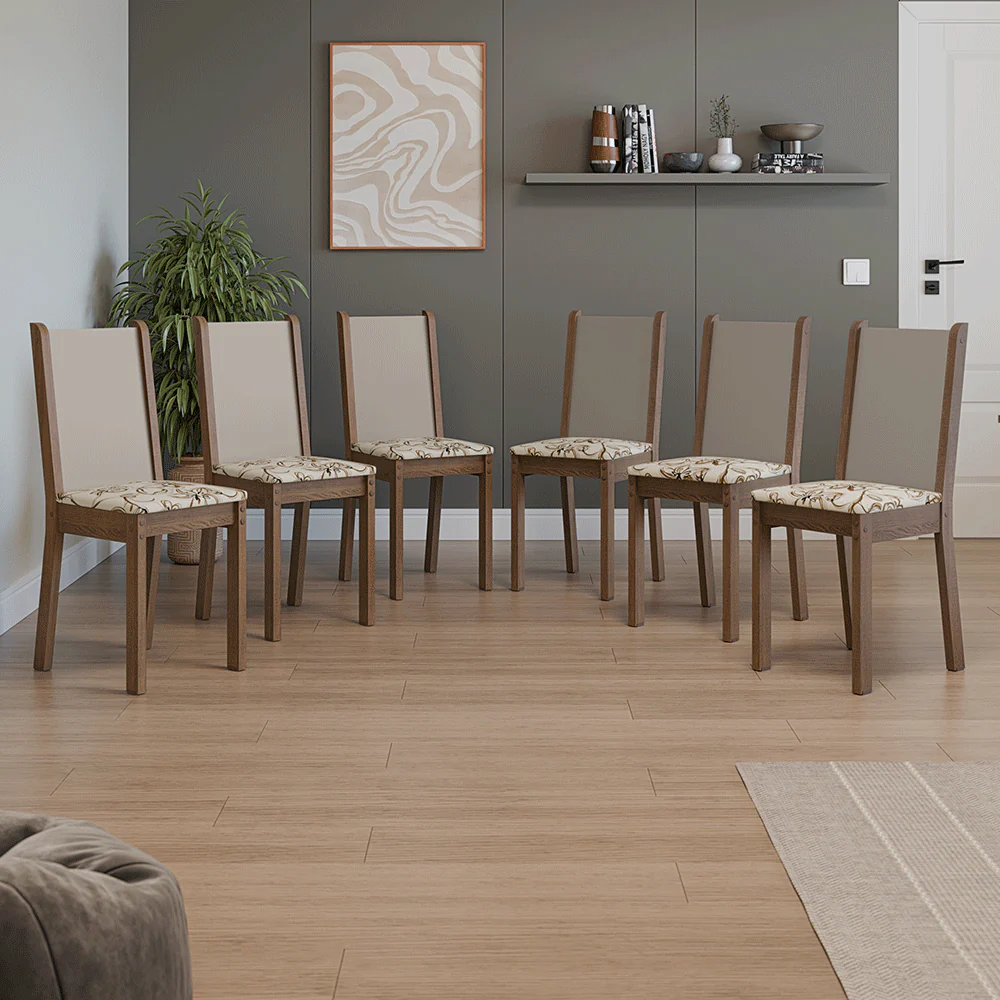 Kit 6 Sillas de Comedor 4291 Marrón/Crema/Lily Beige
