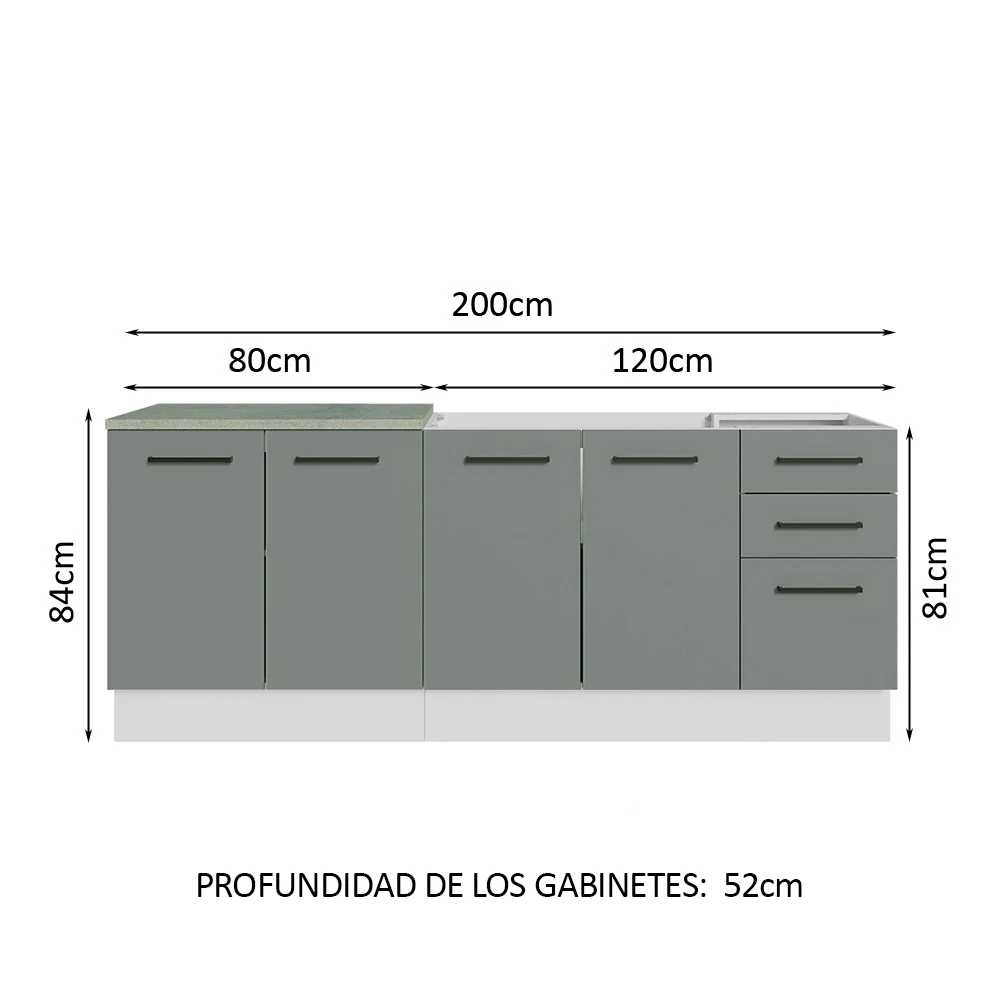 Kit 2 Bajo Mesada de Cocina 200cm Glamy Madesa BG - Image 2