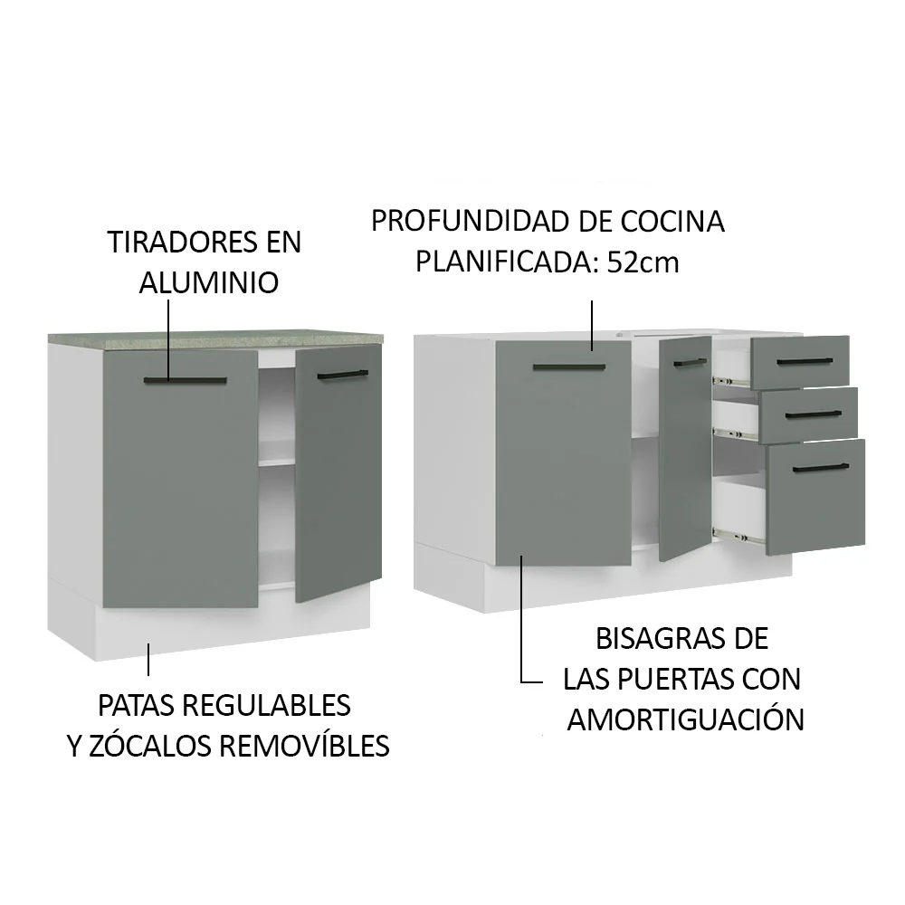 Kit 2 Bajo Mesada de Cocina 200cm Glamy Madesa BG - Image 5
