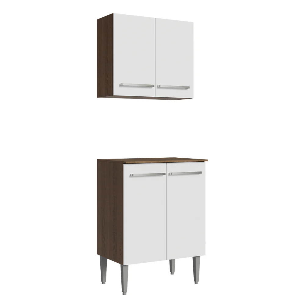 Kit Bajo Mesada con Armario Madesa Emilly 64cm Marrón/Blanco