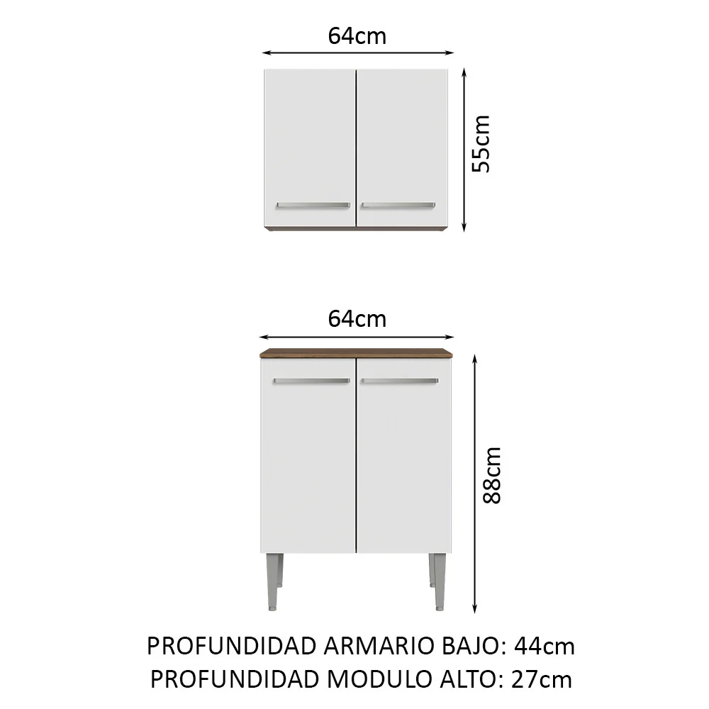 Kit Bajo Mesada con Armario Madesa Emilly 64cm Marrón/Blanco - Image 2