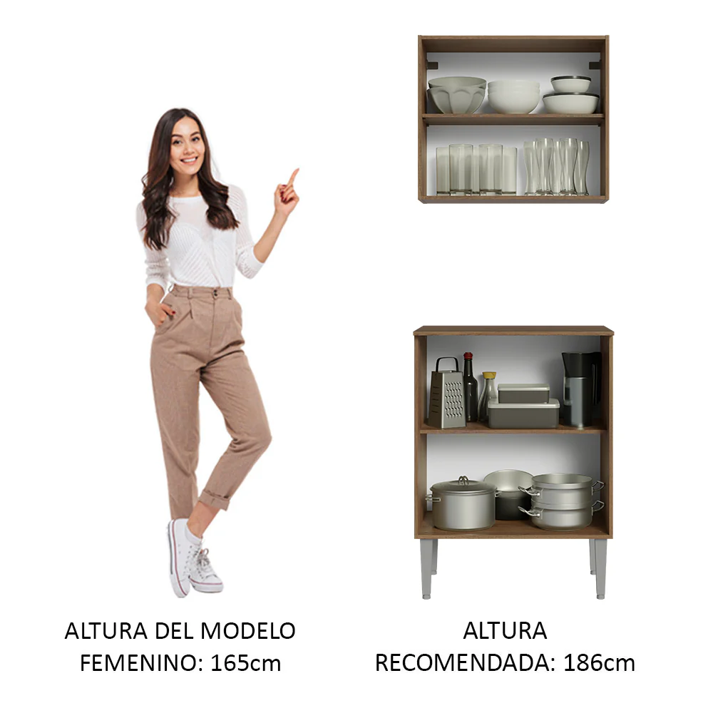 Kit Bajo Mesada con Armario Madesa Emilly 64cm Marrón/Blanco - Image 6