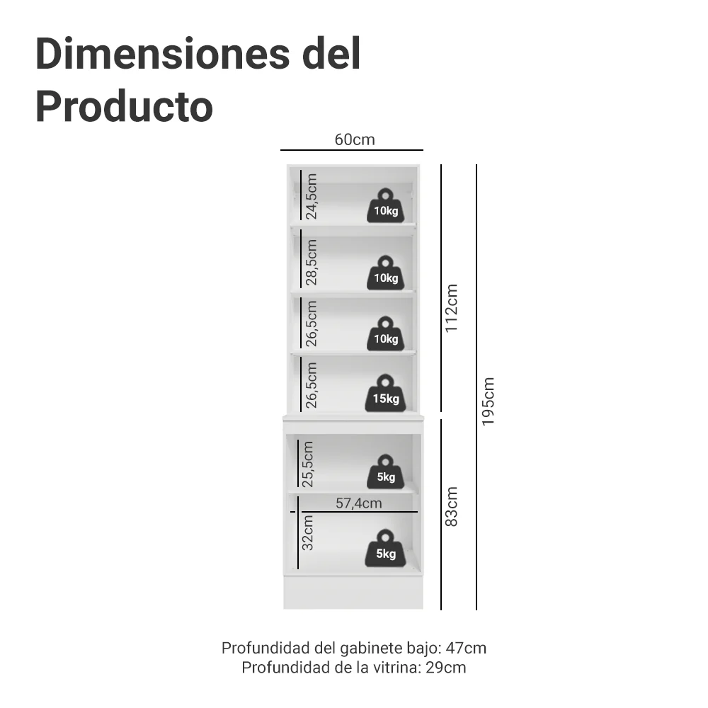 Kit Bajo Mesada + Cristalero 60 cm Smart 100% MDF Blanco - Image 2