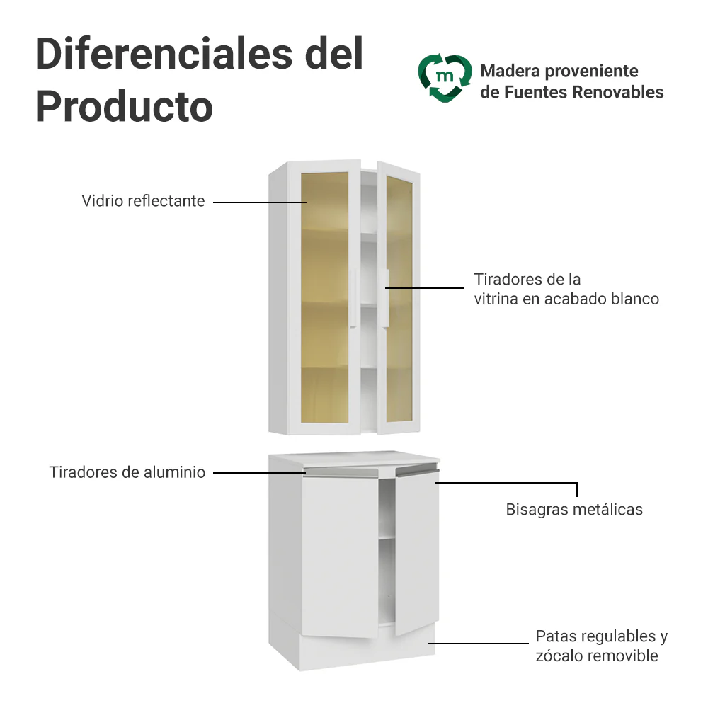 Kit Bajo Mesada + Cristalero 60 cm Smart 100% MDF Blanco - Image 3
