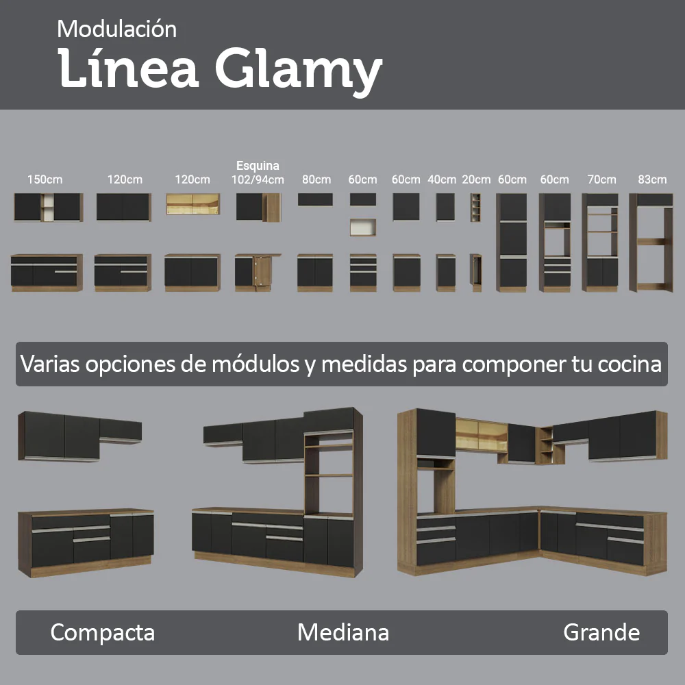 Kit Bajo Mesada + Cristalero 70cm Marrón/Negro Glamy Madesa 02 - Image 7