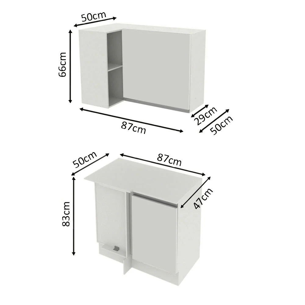 Kit Cocina Esquinera 100% MDF 2 Puertas y Nicho Blanco Smart Madesa - Image 3