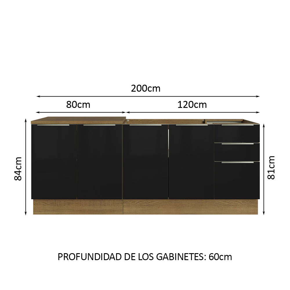 Kit con 2 Bajo Mesada Madesa Lux 4 Purtas 3 Cajones (Sin Mesada ni Bacha) Marrón/Negro - Image 2
