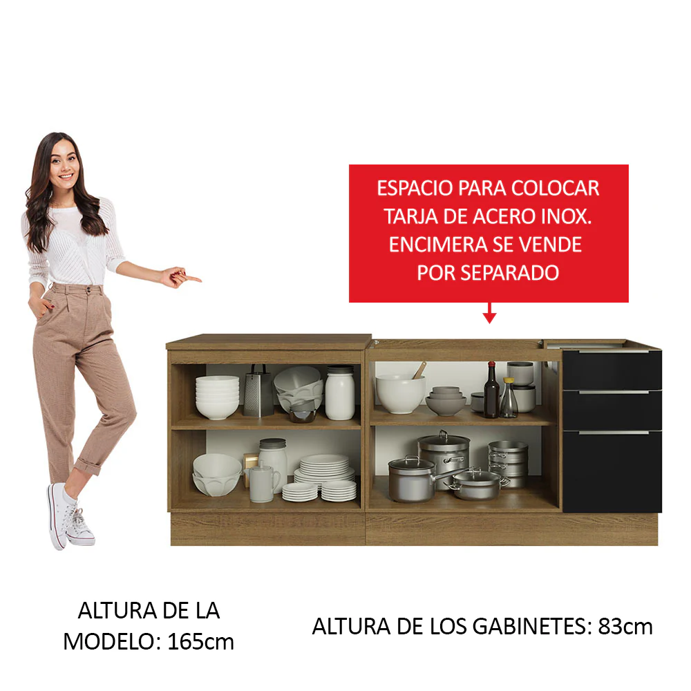 Kit con 2 Bajo Mesada Madesa Lux 4 Purtas 3 Cajones (Sin Mesada ni Bacha) Marrón/Negro - Image 5