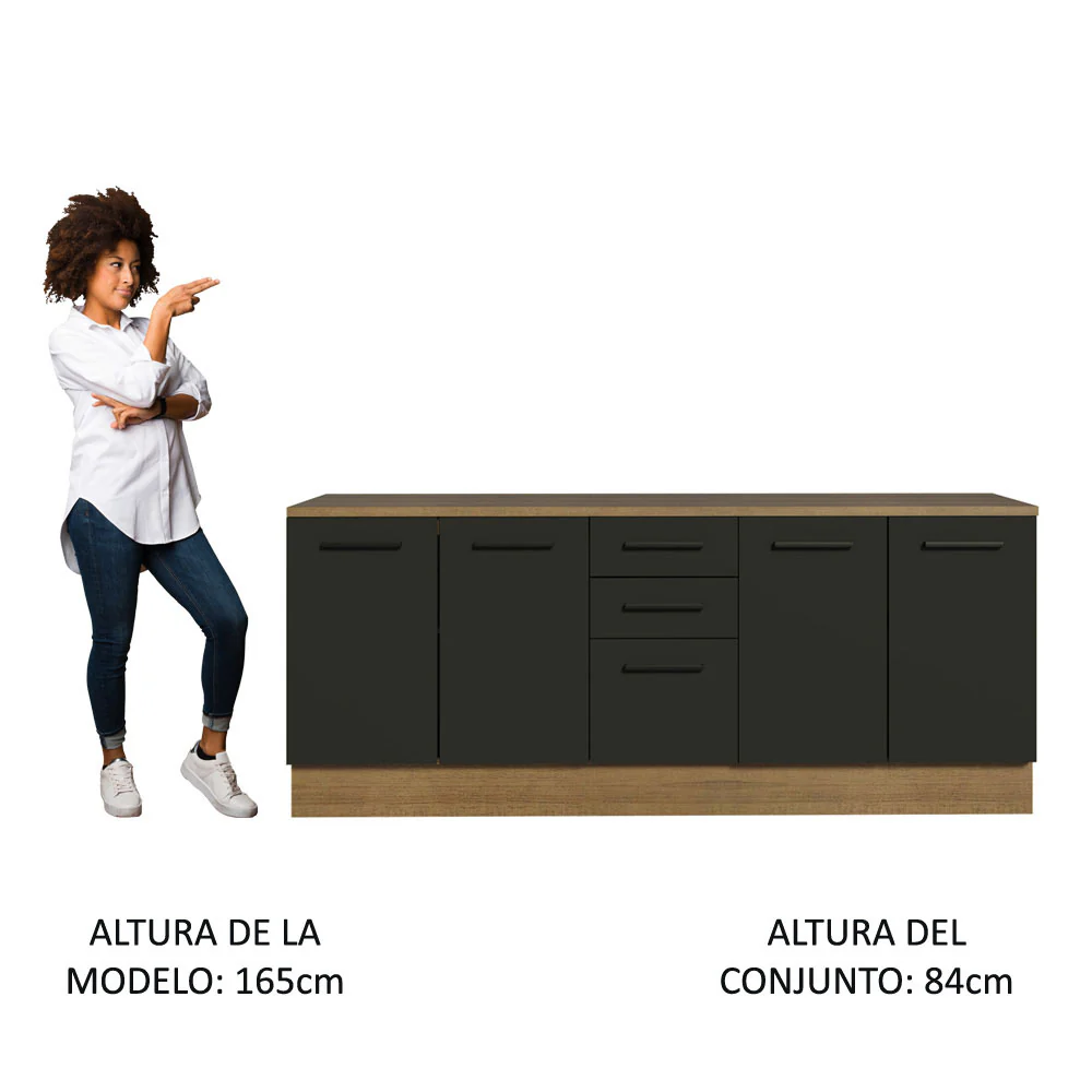 Kit con 2 Bajo mesada Multiuso 4 Puertas 3 Cajones Marrón/Negro Agata Madesa - Image 5