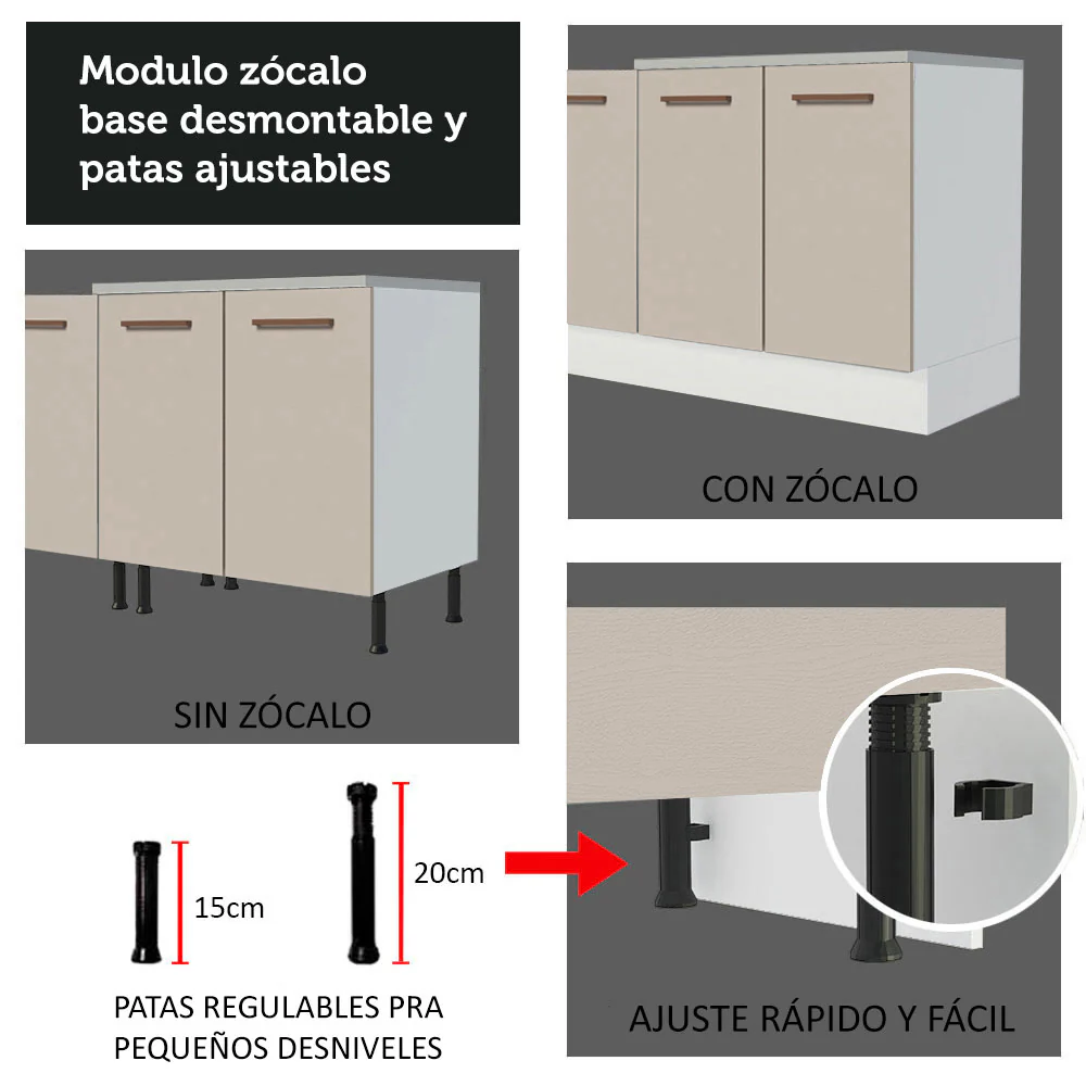 Kit con 2 Gabinetes Bajos 4 Puertas 3 Cajones Blanco/Crema Agata - Image 7